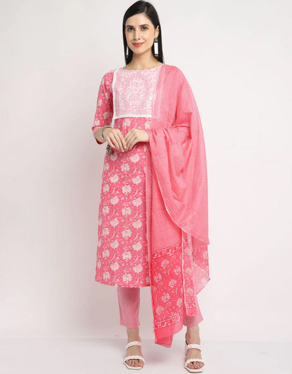 Pink Cotton Pant Straight