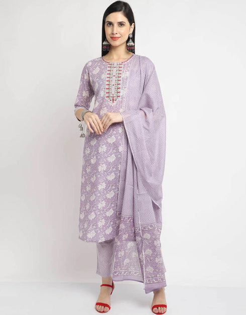 Purple Cotton Pant Straight Closure View