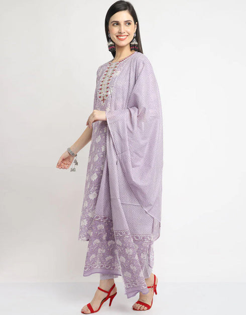 Purple Cotton Pant Straight Salwar Kameez