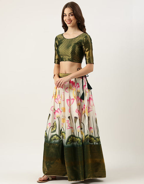 Green Dola Silk Lehenga Choli Back View