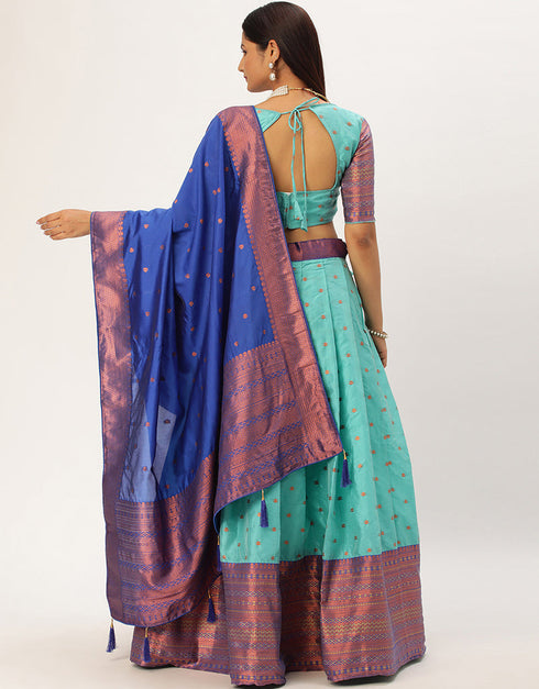 Rama Blue Lichi Silk Lehenga Choli Salwar Kameez