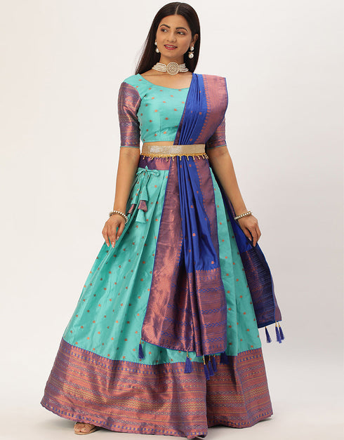 Rama Blue Lichi Silk Lehenga Choli
