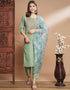 Traditional Function Wear Readymade Silk Blend Salwar Suit Green Silk Blend Pant Straight Close-up View