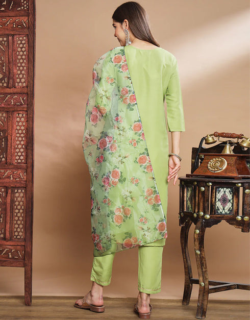 Traditional Function Wear Readymade Silk Blend Salwar Suit Pista Silk Blend Pant Straight Back View