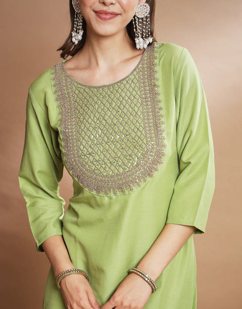 Traditional Function Wear Readymade Silk Blend Salwar Suit Pista Silk Blend Pant Straight Side View