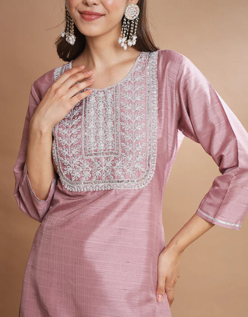 Traditional Function Wear Readymade Cotton Silk Blend Salwar Suit Baby Pink Cotton Silk Blend Pant Straight Side View