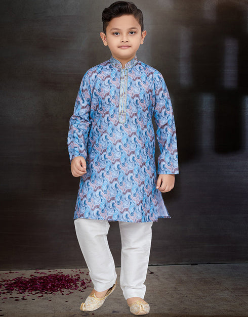 Blue Kurta Pajama Cotton Front View