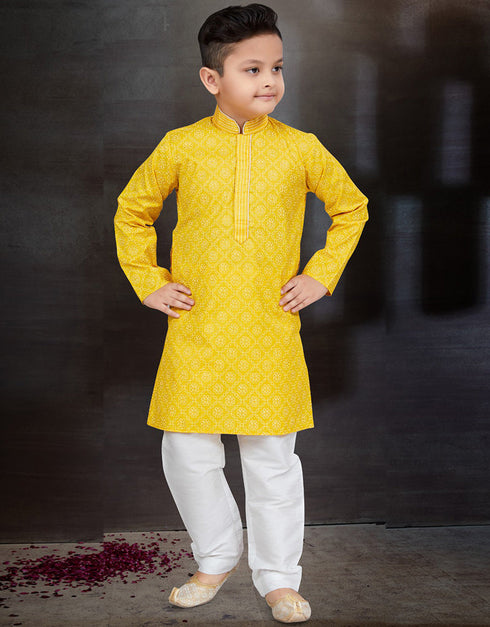 Yellow Kurta Pajama Cotton Front View