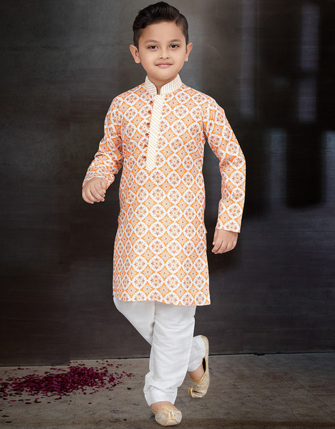 Orange Kurta Pajama Cotton Front View