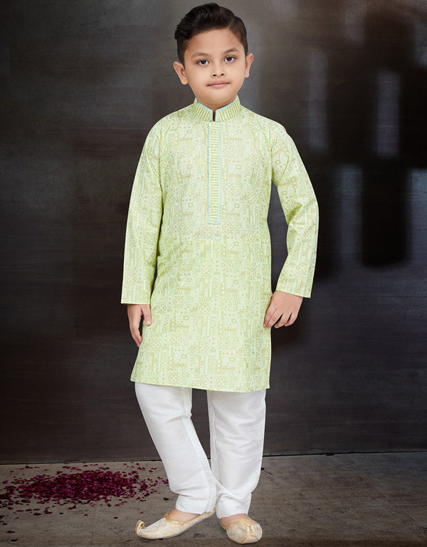Pista Green Kurta Pajama Cotton Front View