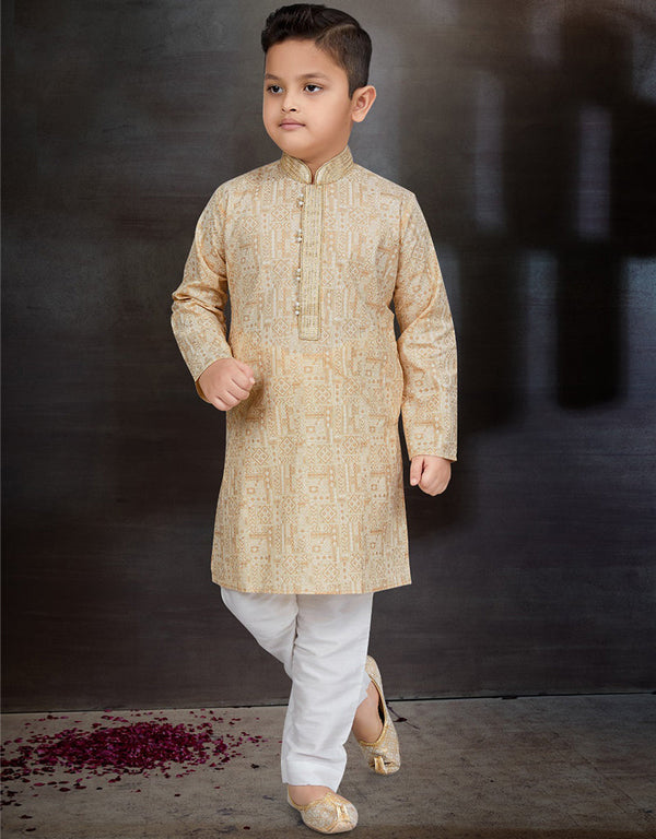 Gold Kurta Pajama Cotton Front View