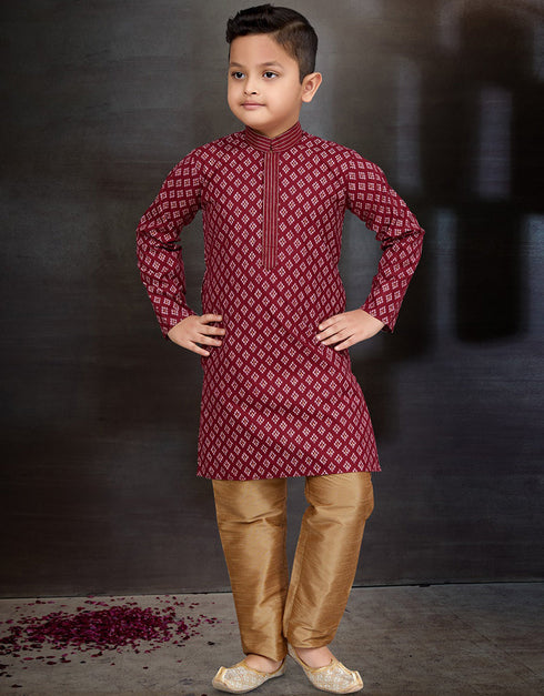 Marron Kurta Pajama Cotton Front View