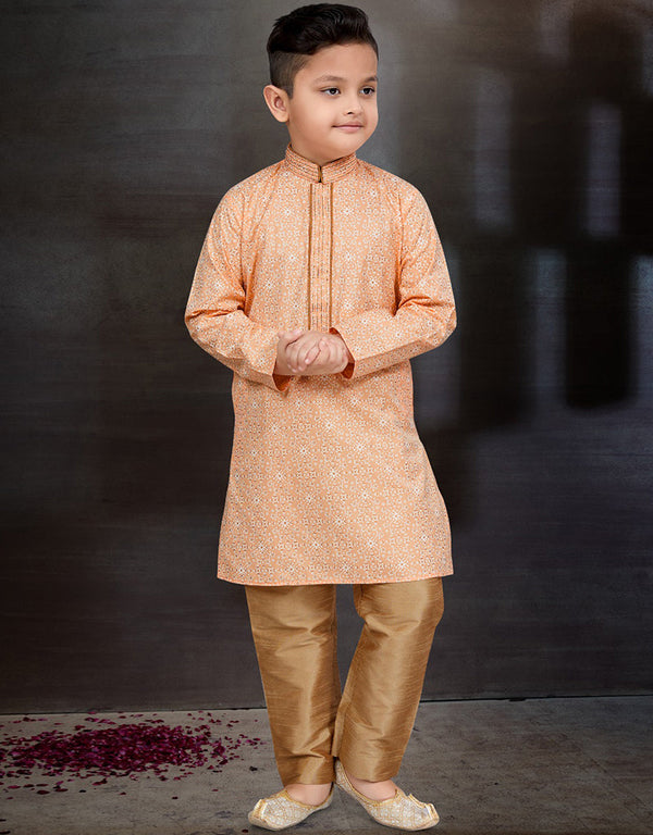 Peach Kurta Pajama Cotton Front View