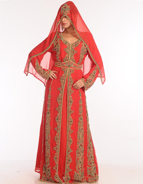 Modest Red Georgette Hand Embroidery Party Wear Kaftan