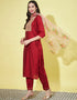 Traditional Function Wear Readymade Silk Blend Salwar Suit Maroon Silk Blend Pant Straight Close-up View