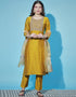 Traditional Function Wear Readymade Silk Blend Salwar Suit Mustard Silk Blend Pant Straight Close-up View