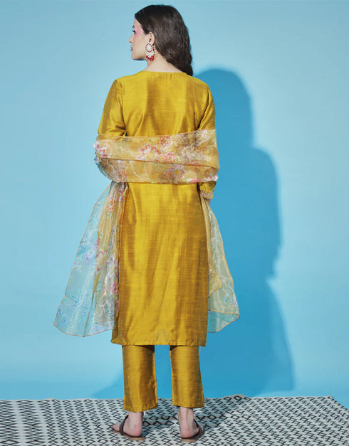 Traditional Function Wear Readymade Silk Blend Salwar Suit Mustard Silk Blend Pant Straight Side View