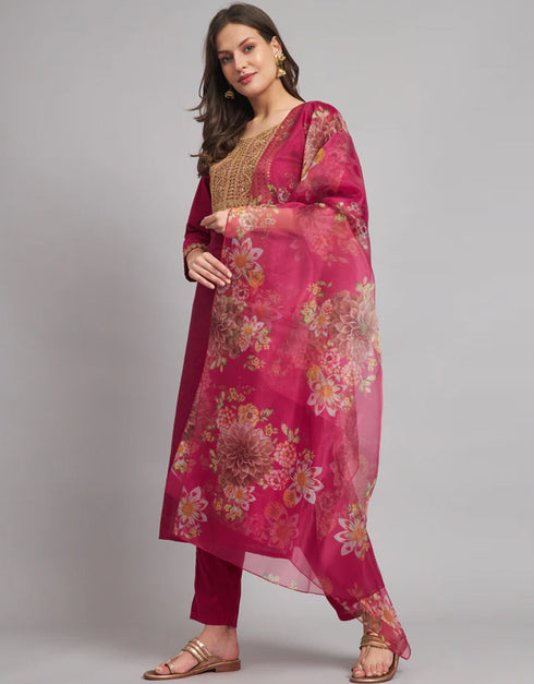 Traditional Function Wear Readymade Silk Blend Salwar Suit Pink Silk Blend Pant Straight Close-up View