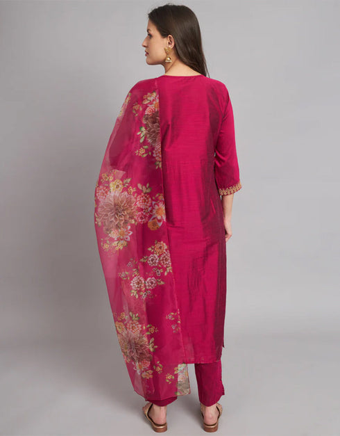 Traditional Function Wear Readymade Silk Blend Salwar Suit Pink Silk Blend Pant Straight Back View