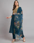 Traditional Function Wear Readymade Silk Blend Salwar Suit Teal Silk Blend Pant Straight Close-up View