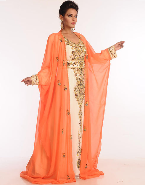 Islamic Red Georgette Hand Zari Embroidery Farasha