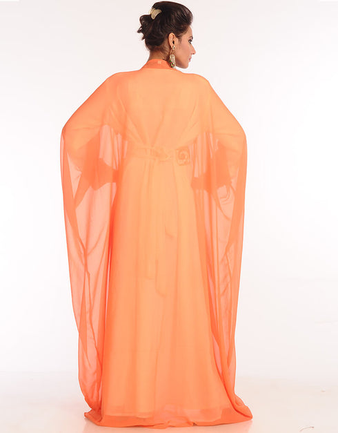 Islamic Red Georgette Hand Zari Embroidery Farasha