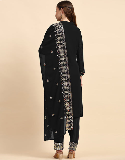 Black Faux Georgette Pant Straight Back View