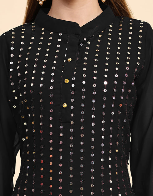 Black Faux Georgette Pant Straight Side View