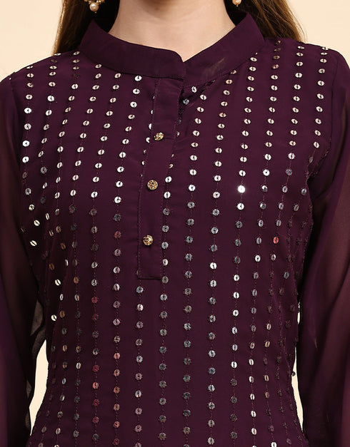 Wine Faux Georgette Pant Straight Side View