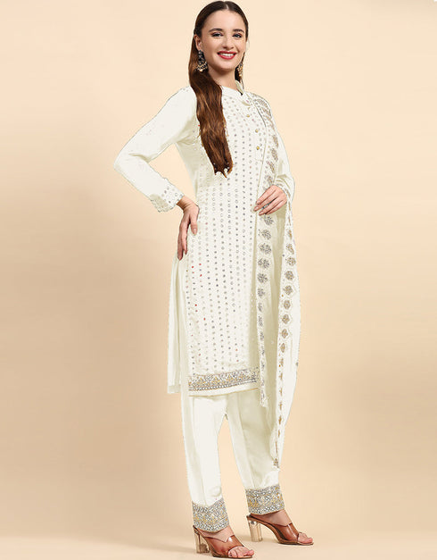 White Faux Georgette Pant Straight Close-up View