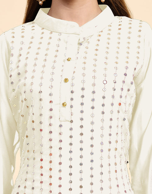 White Faux Georgette Pant Straight Side View