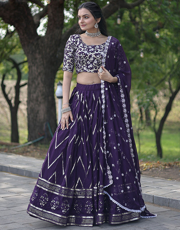Purple Faux Blooming Lehenga Choli Front View