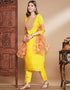 Designer Party Wear Readymade Silk Blend Salwar Suit Yellow Silk Blend Pant Straight Close-up View