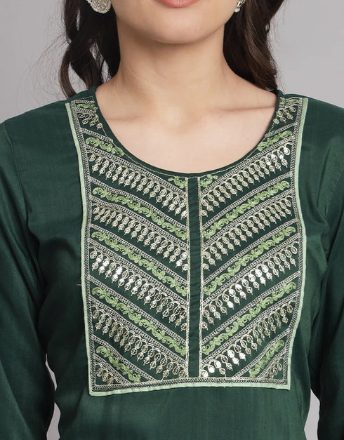 Traditional Function Wear Cotton Silk Readymade Salwar Suit Green Cotton Silk Blend Pant Straight Side View