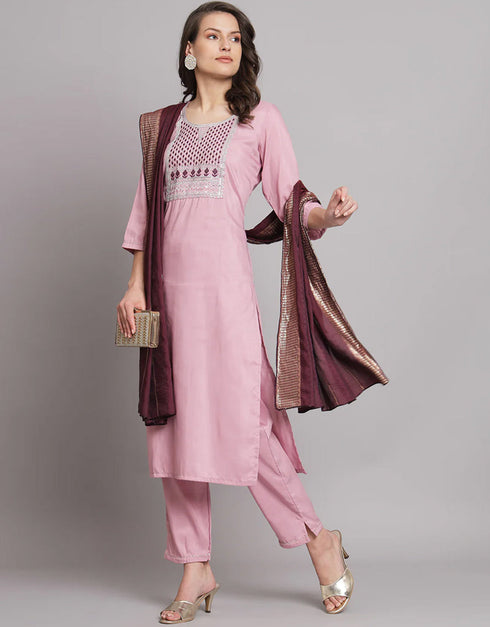 Traditional Function Wear Cotton Silk Readymade Salwar Suit Pink Cotton Silk Blend Pant Straight Close-up View