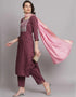 Traditional Function Wear Cotton Silk Readymade Salwar Suit Wine Cotton Silk Blend Pant Straight Front View