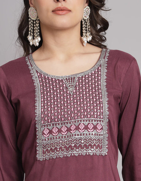 Traditional Function Wear Cotton Silk Readymade Salwar Suit Wine Cotton Silk Blend Pant Straight Back View