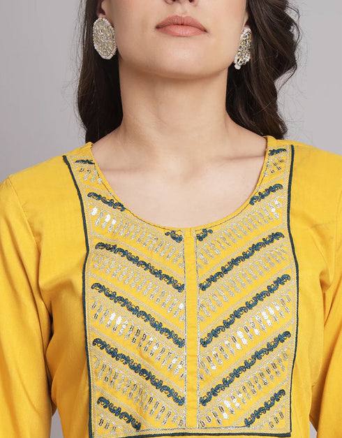 Traditional Function Wear Cotton Silk Readymade Salwar Suit Yellow Cotton Silk Blend Pant Straight Side View