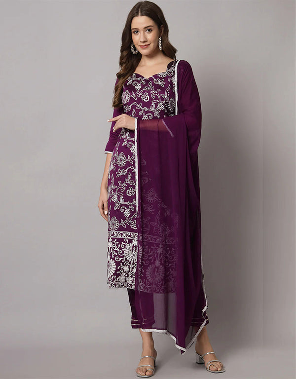 Designer Party Wear Cotton Silk Readymade Salwar Suit Collection Purple Cotton Silk Blend Pant Straight Front View
