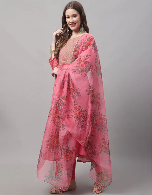 Designer Party Wear Heavy Chanderi Modal Butti Salwar Suit Pink Chanderi Modal Butti Pant Straight Close-up View