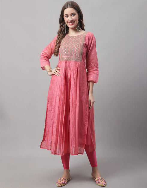 Designer Party Wear Heavy Chanderi Modal Butti Salwar Suit Pink Chanderi Modal Butti Pant Straight Back View