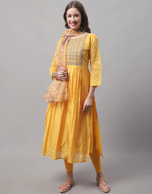 Designer Party Wear Heavy Chanderi Modal Butti Salwar Suit Yellow Chanderi Modal Butti Pant Straight Close-up View