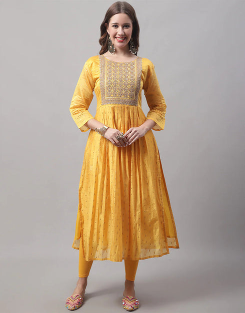 Designer Party Wear Heavy Chanderi Modal Butti Salwar Suit Yellow Chanderi Modal Butti Pant Straight Back View