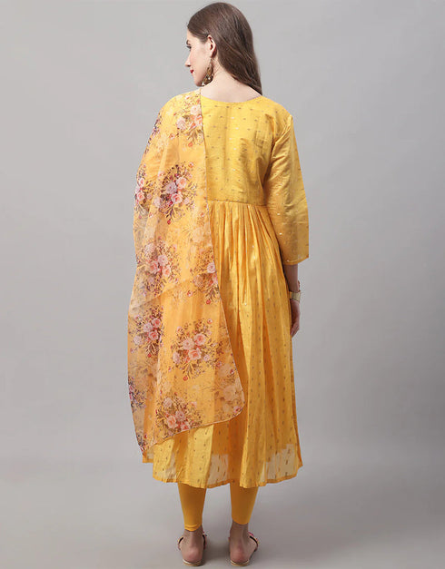 Designer Party Wear Heavy Chanderi Modal Butti Salwar Suit Yellow Chanderi Modal Butti Pant Straight Side View