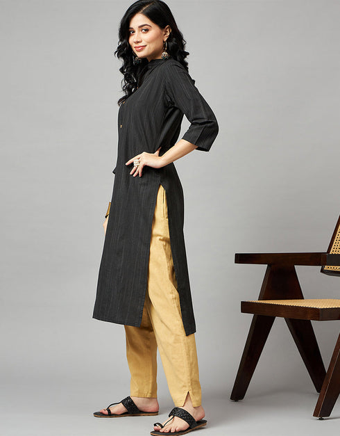 Designer Party Wear Havey Salwar Suit Collecitons Black Chanderi Silk Pant Straight Close-up View