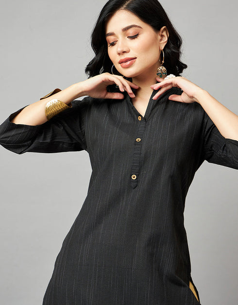 Designer Party Wear Havey Salwar Suit Collecitons Black Chanderi Silk Pant Straight Side View