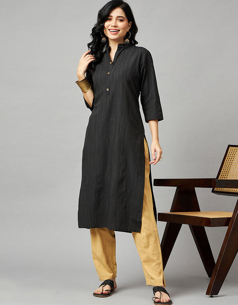 Designer Party Wear Havey Salwar Suit Collecitons Black Chanderi Silk Pant Straight Front View