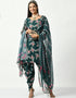Traditional Party Wear Heavy Viscose Velvet Salwar Suit Teal Viscose Velvet Patiyala Straight Front View