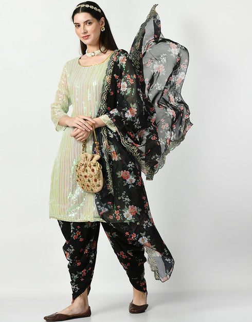 Traditional Party Wear Heavy Salwar Suit Pista Heavy Faux Georgette Patiyala Straight Front View