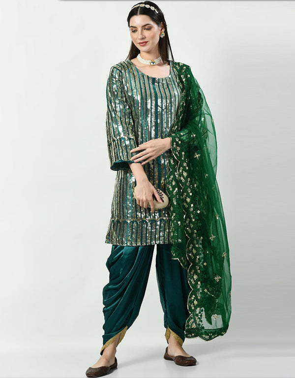 Traditional Party Wear Heavy Salwar Suit Multi Heavy Malay Silk Patiyala Straight Front View